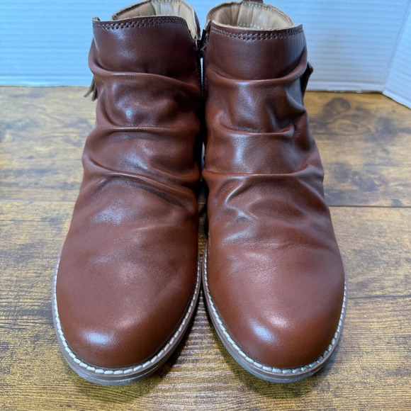 Earth Brown Leather Side Zip Ankle Boots Women's 7 Slouch Style Rubber Sole Boho - Picture 4 of 11